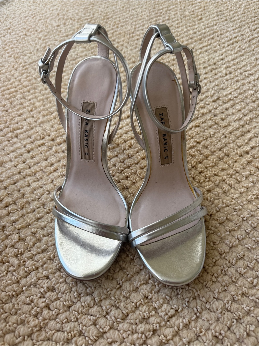 Zara Silver Strappy High-Heel Sandals - Women's Evening Pumps size 35/5 - Picture 2 of 8